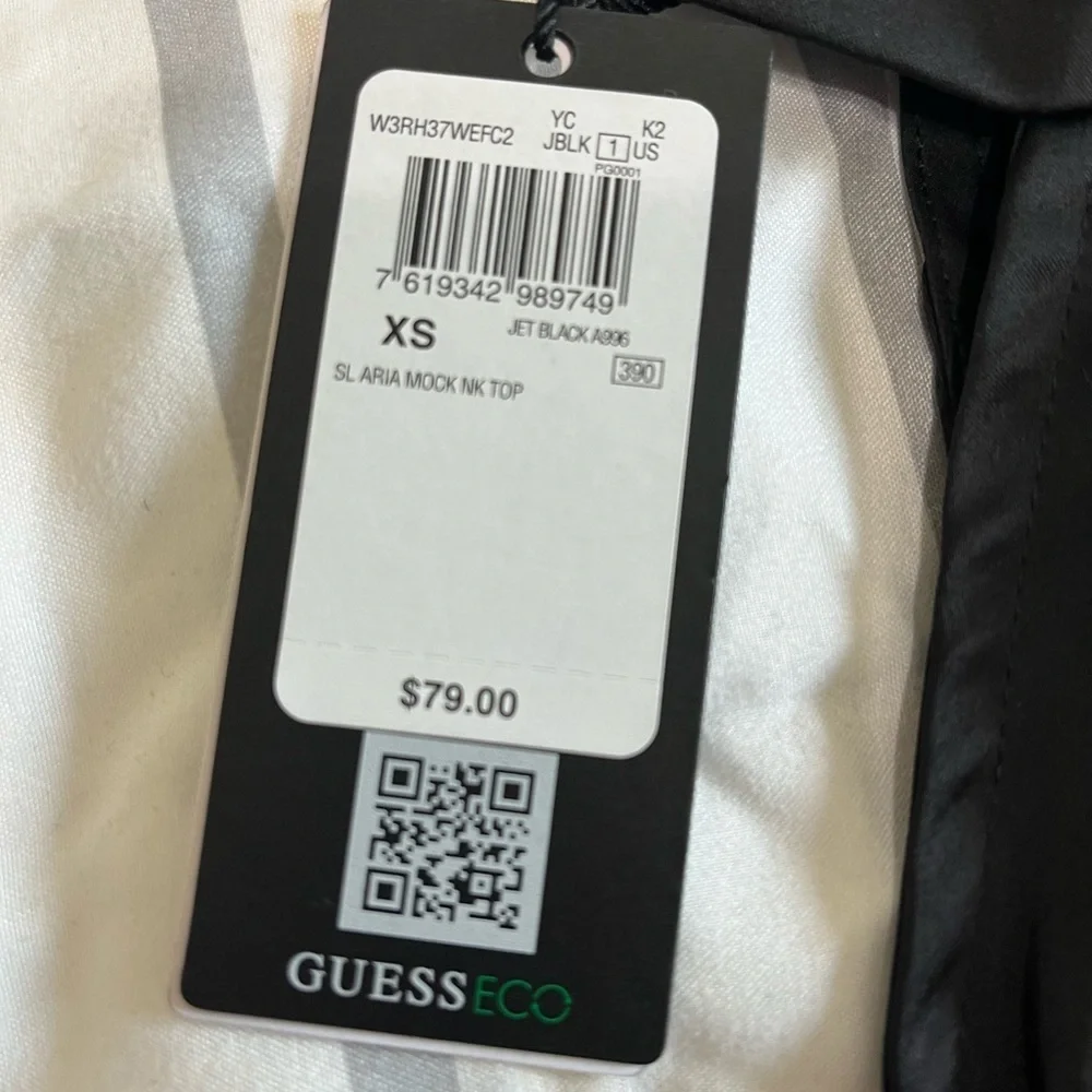 Guess ‘Aria’ Black Satin Mock Neck Top, NWT - Picture 4 of 5